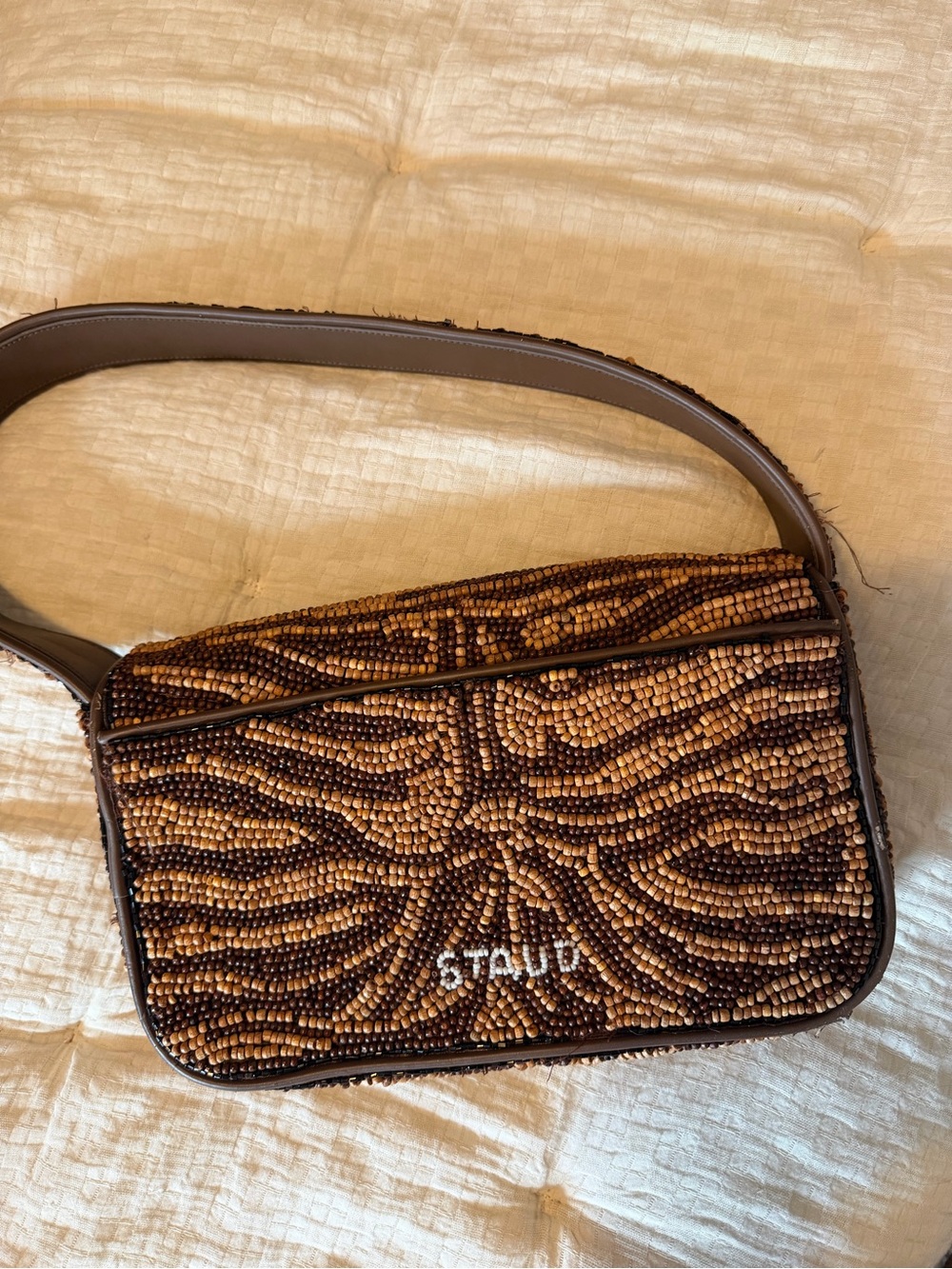 STAUD Brown Beaded Shoulder Bag - Picture 2 of 6